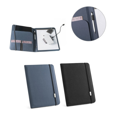 EMERGE FOLDER II. A4 folder in recycled polyester (100 rPET) 300D with elastic closure